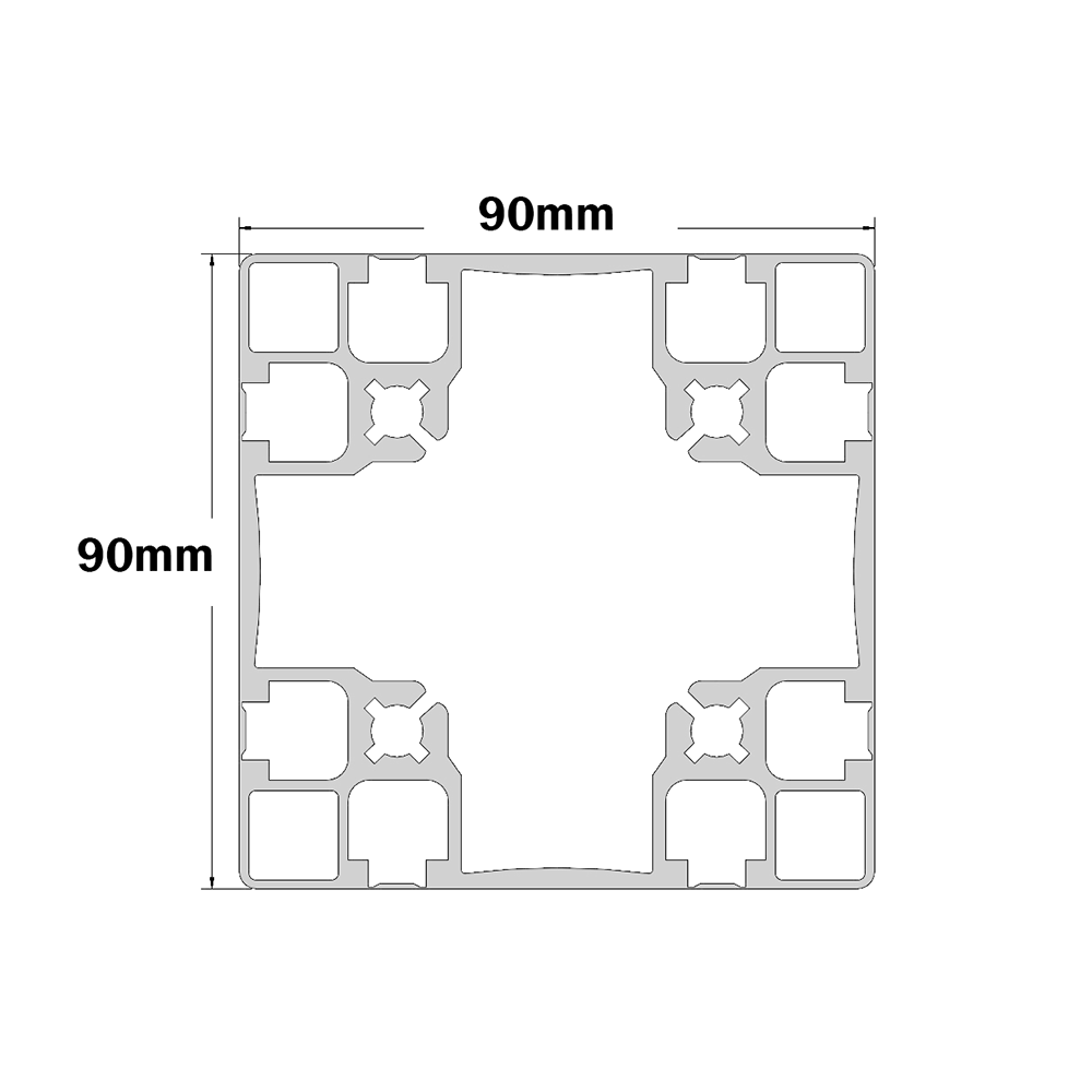 10-9090S4-0-1500MM MODULAR SOLUTIONS EXTRUDED PROFILE<br>90MMX 90MM SMOOTH SIDES TEAR AWAY, CUT TO THE LENGTH OF 1500 MM